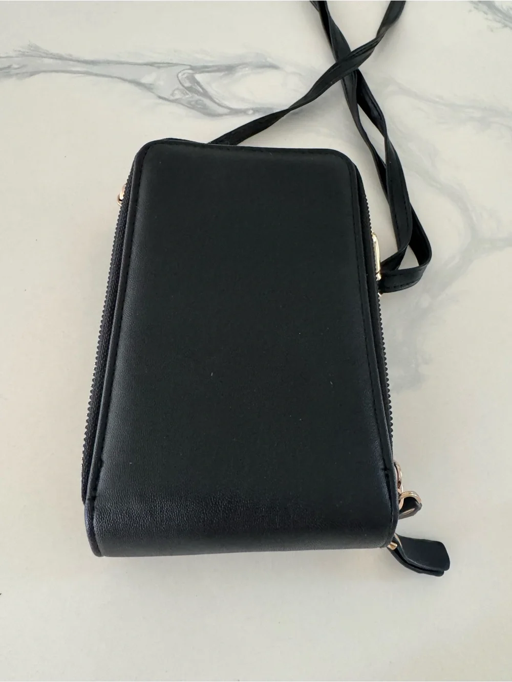 Elegant Black Crossbody Bag with Gold Accents - Minimalist Carry